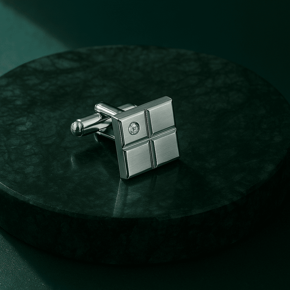 THE MEN THING Cufflinks GRID LUXE - Silver Tone - Titanium Steel Cufflinks for Men and Boys
