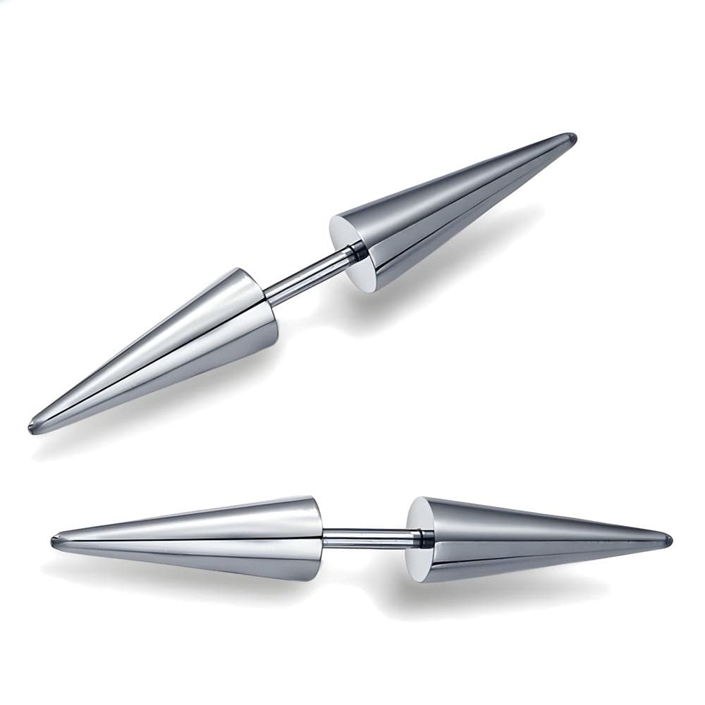THE MEN THING Earring 3mm CYBER CONE SILVER - 3mm Pure Titanium Steel Arrow Stud Earrings for Men & Boys (2pcs)