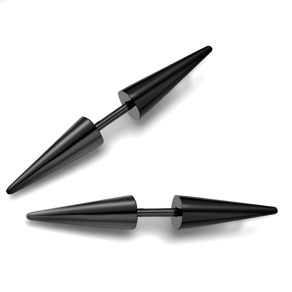THE MEN THING Earring 5mm CYBER CONE BLACK - 3mm Pure Titanium Steel Arrow Stud Earrings for Men & Boys (2pcs)