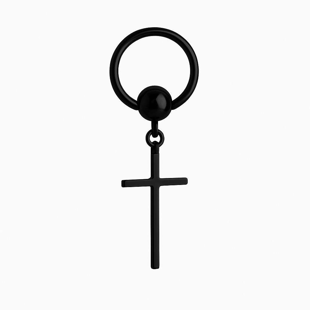THE MEN THING Earring BLACK CRUX NOIR - Pure Titanium Steel Hoop Earrings for Men & Boys (2pcs)