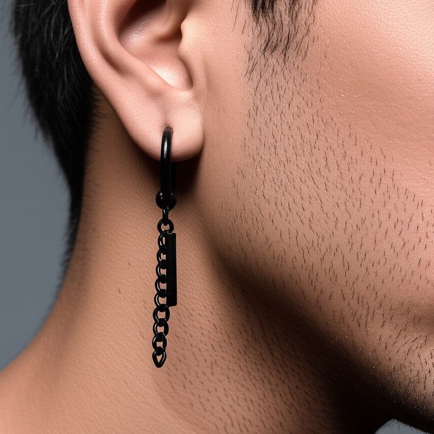 THE MEN THING Earring BLACK DROPCORE - 2.5mm Pure Titanium Steel Hoop Earrings for Men & Boys (2pcs)
