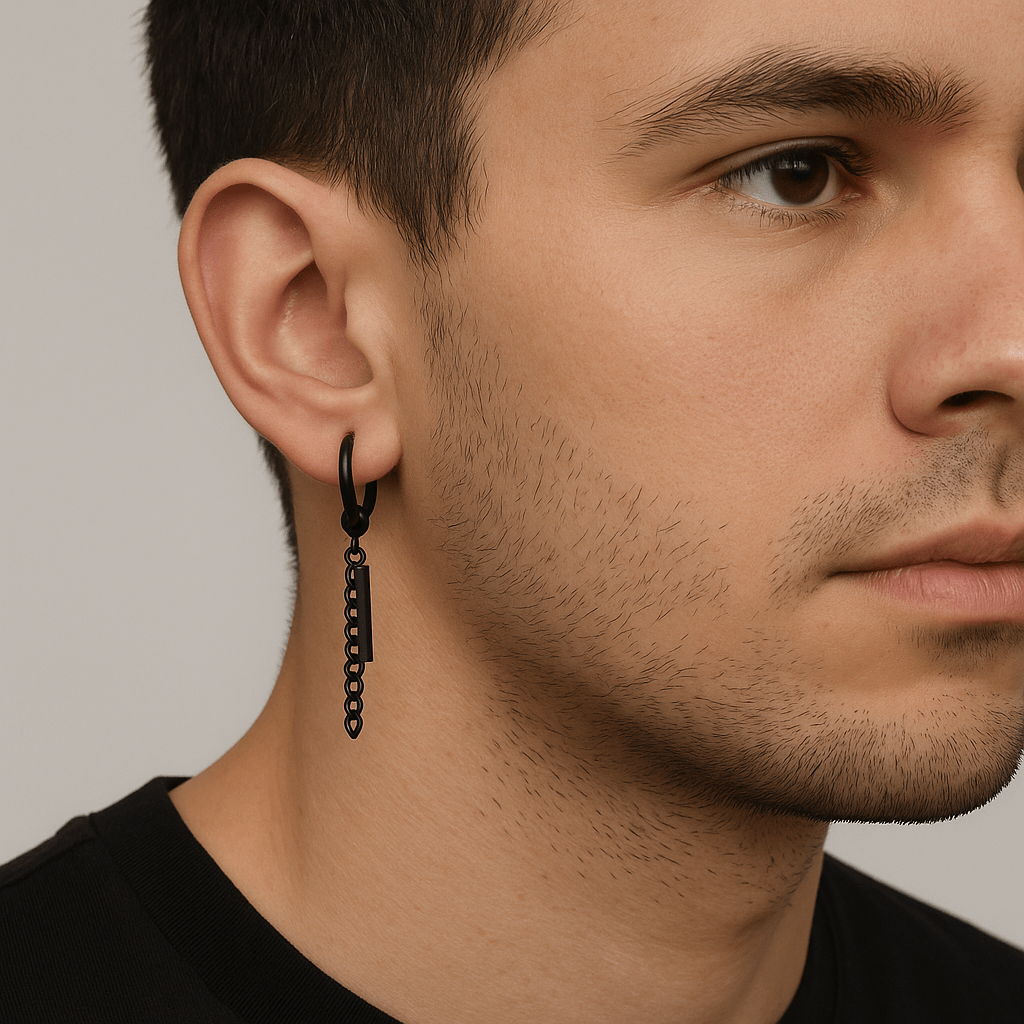THE MEN THING Earring BLACK DROPCORE - 2.5mm Pure Titanium Steel Hoop Earrings for Men & Boys (2pcs)
