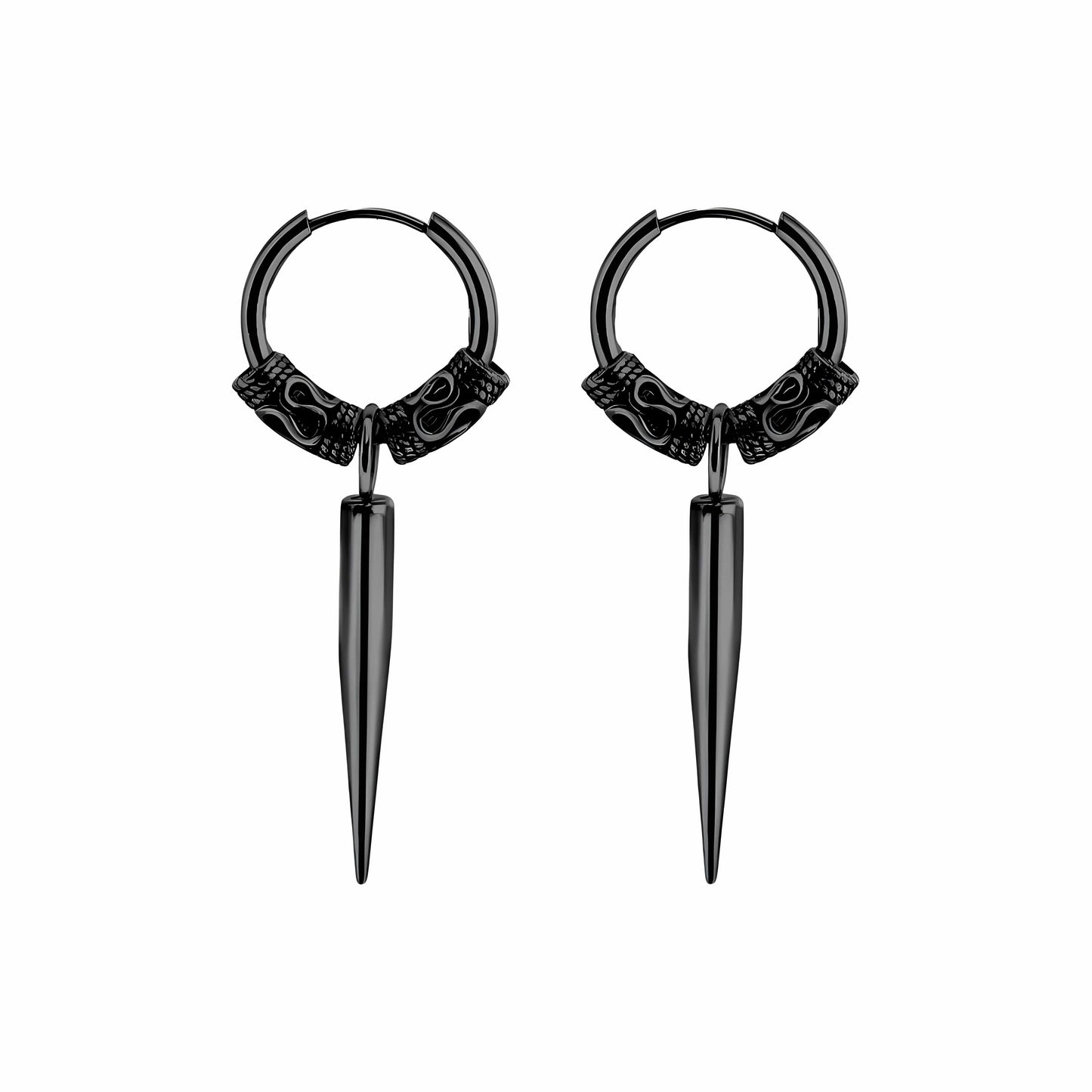 THE MEN THING Earring BLACK LOKI’S FANG - 14mm Pure Titanium Steel Hoop Earrings for Men & Boys (2pcs)