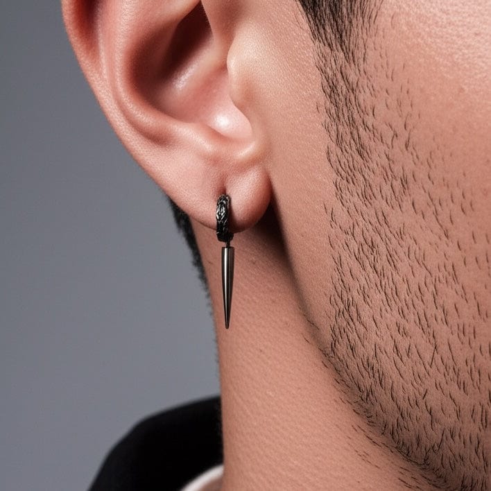 THE MEN THING Earring BLACK LOKIS FANG - 14mm Pure Titanium Steel Hoop Earrings for Men & Boys (2pcs)