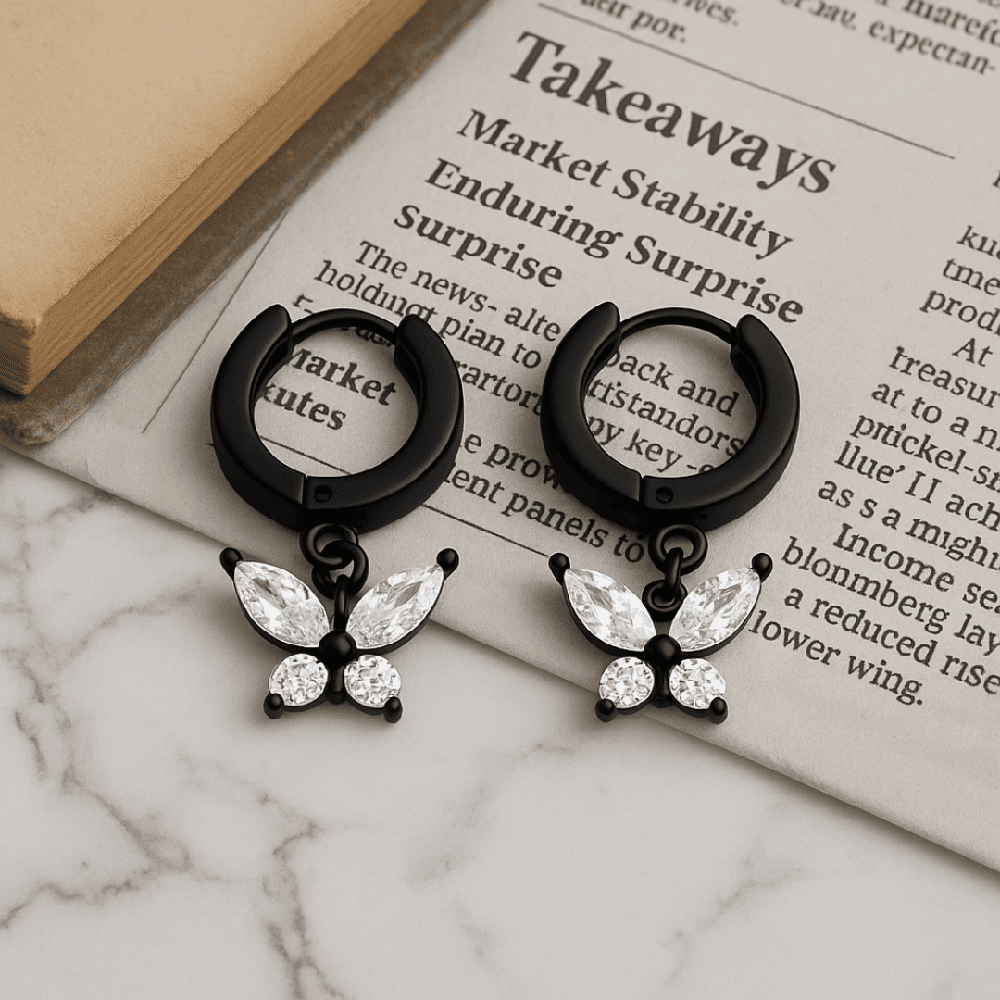 THE MEN THING Earring BLACK LUNA PAPILLON - Pure Titanium Steel Hoop Earrings for Men & Boys (2pcs)