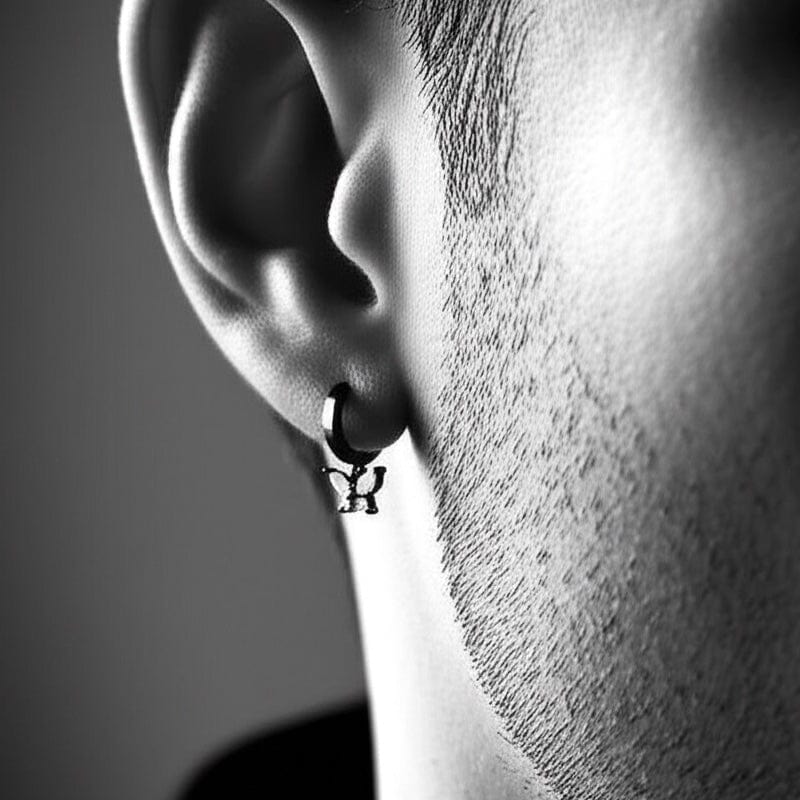 THE MEN THING Earring BLACK LUNA PAPILLON - Pure Titanium Steel Hoop Earrings for Men & Boys (2pcs)