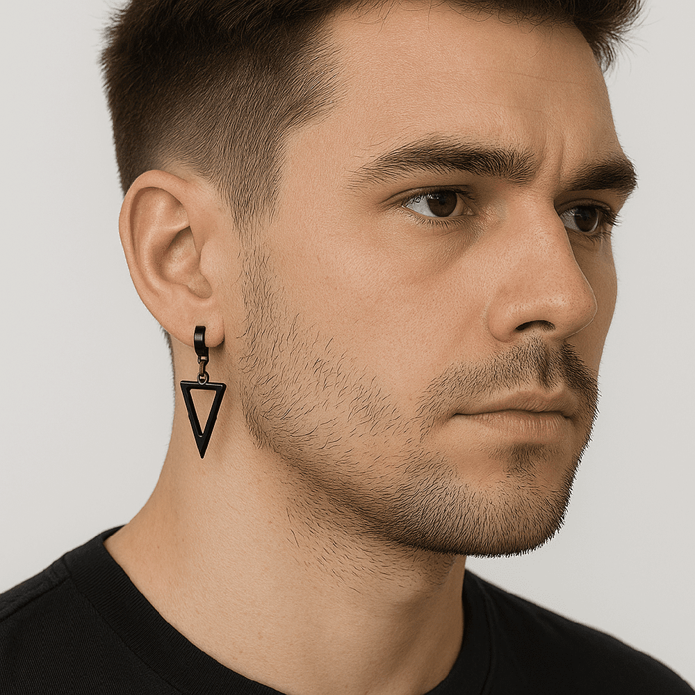 THE MEN THING Earring BLACK TRIAD EDGE - 4.9mm Pure Titanium Steel Hoop Earrings for Men & Boys (2pcs)