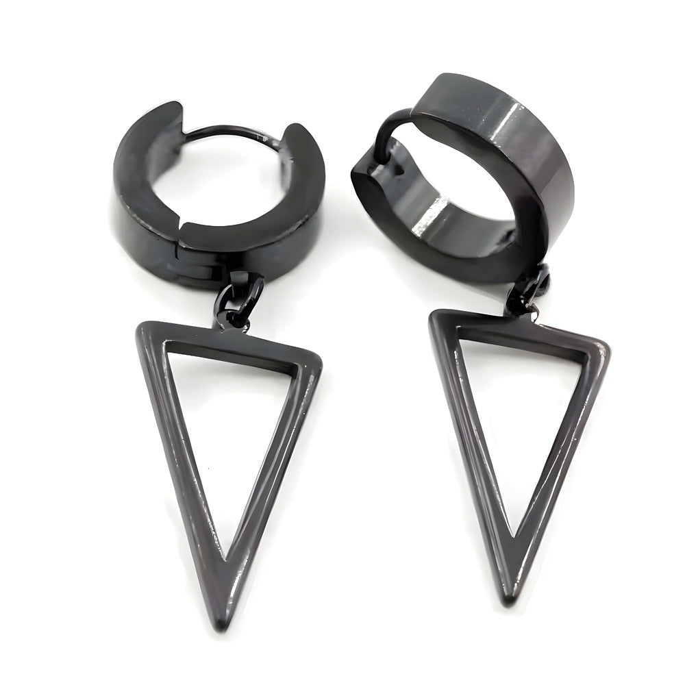THE MEN THING Earring BLACK TRIAD EDGE - 4.9mm Pure Titanium Steel Hoop Earrings for Men & Boys (2pcs)