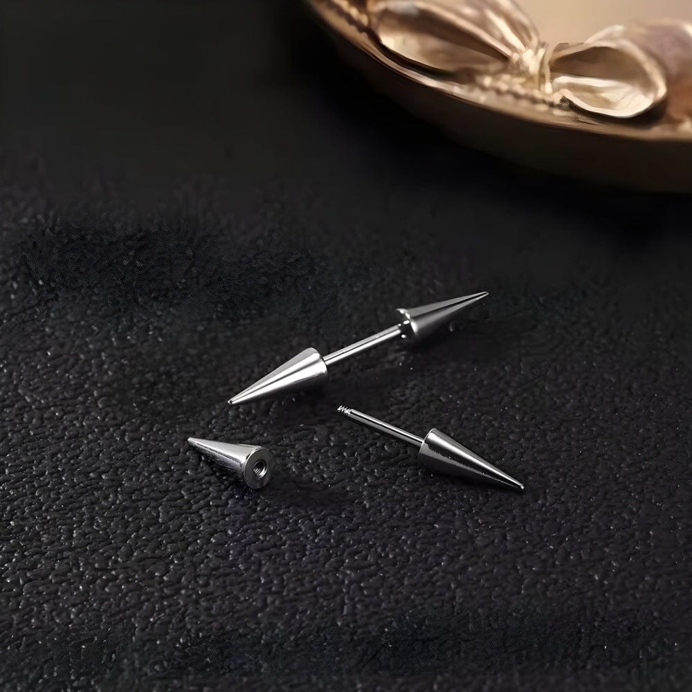 THE MEN THING Earring CYBER CONE SILVER - 3mm Pure Titanium Steel Arrow Stud Earrings for Men & Boys (2pcs)