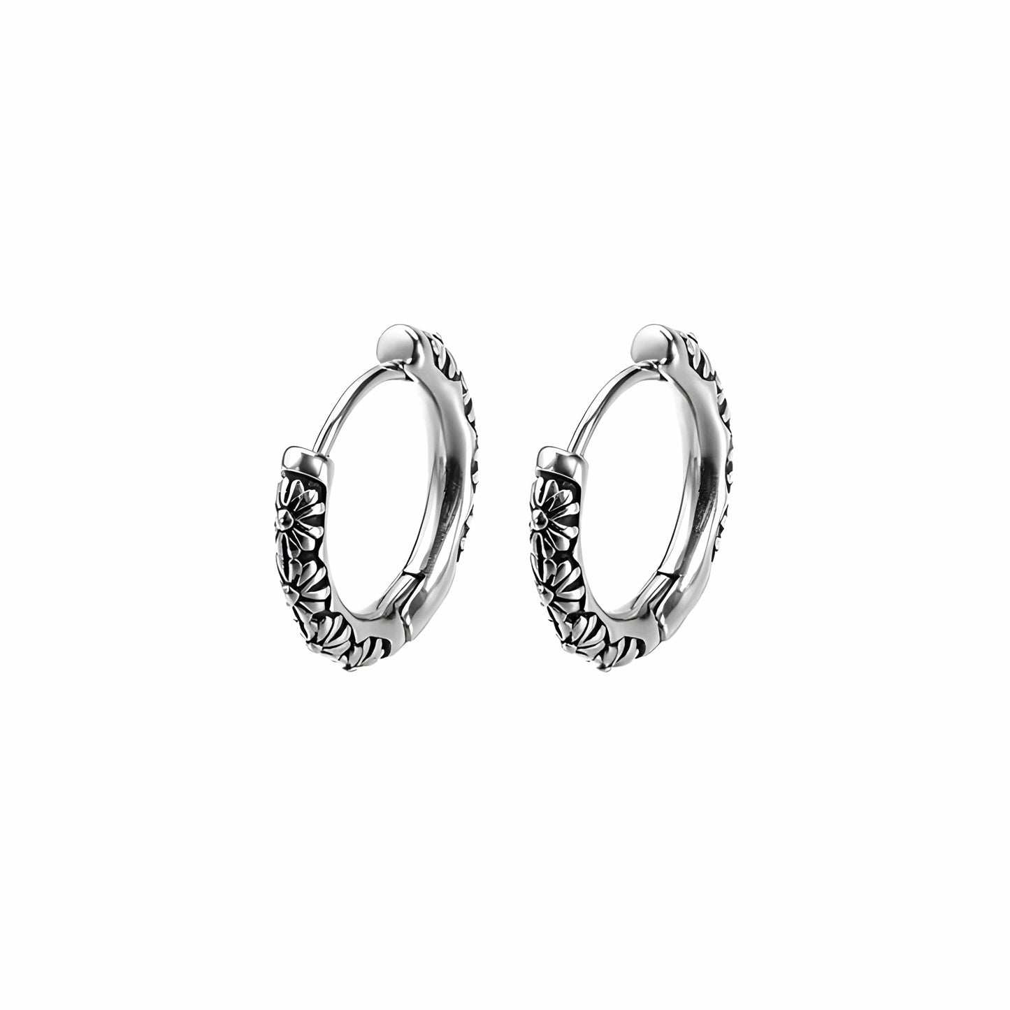 THE MEN THING Earring FLEUR BLOSSOM - 10mm Pure Titanium Steel Hoop Earrings for Men & Boys (2pcs)