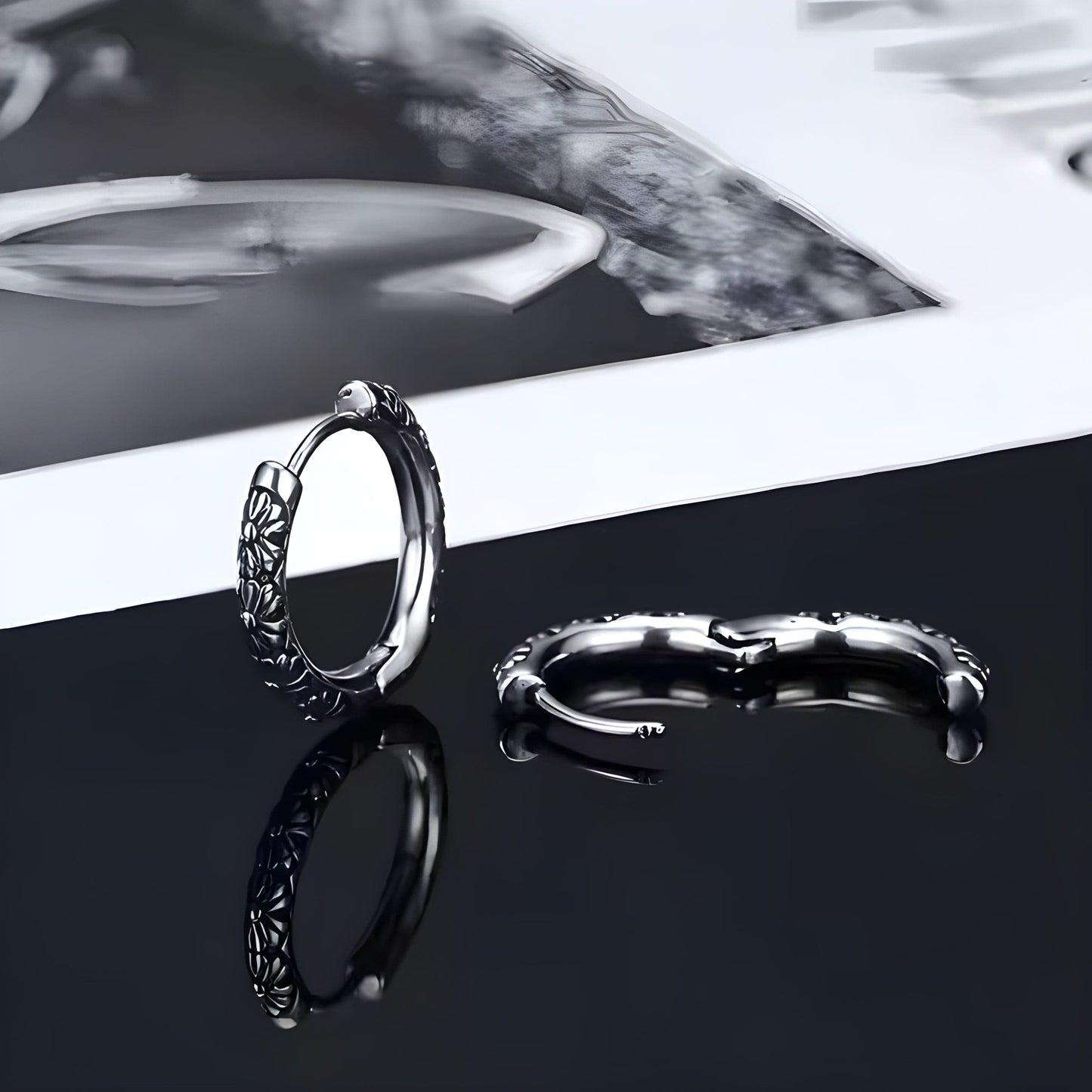 THE MEN THING Earring FLEUR BLOSSOM - 10mm Pure Titanium Steel Hoop Earrings for Men & Boys (2pcs)