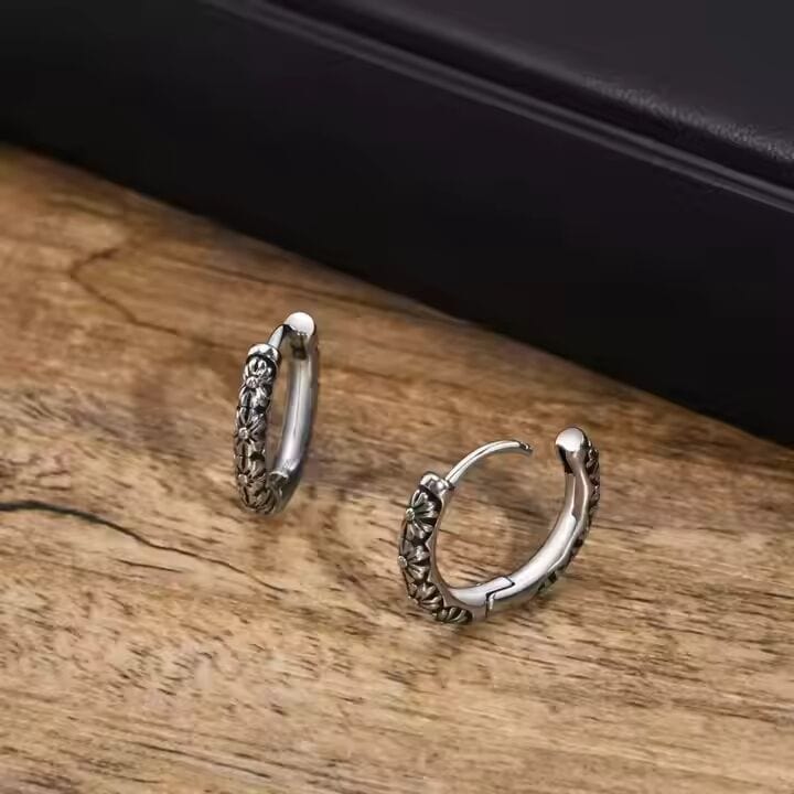 THE MEN THING Earring FLEUR BLOSSOM - 10mm Pure Titanium Steel Hoop Earrings for Men & Boys (2pcs)