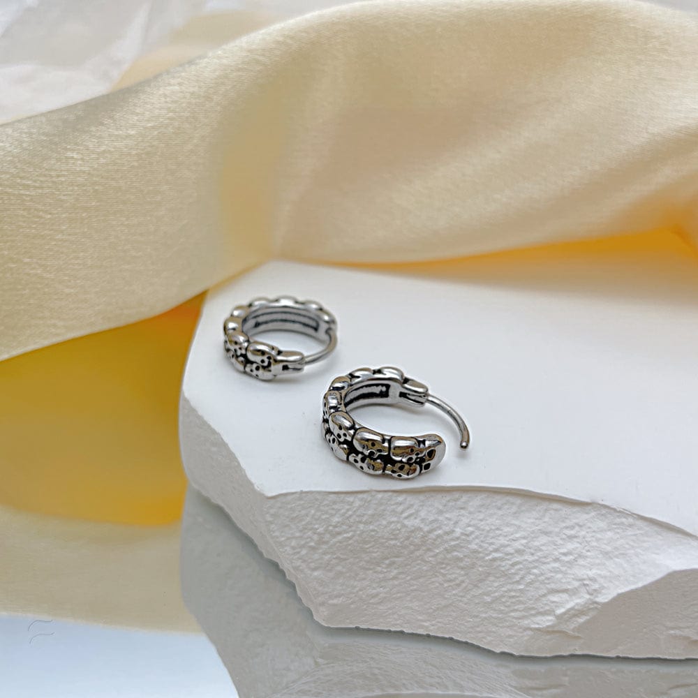 THE MEN THING Earring HALO SKULL - Titanium Steel Hoop Earrings for Men & Boys (2 Pcs)