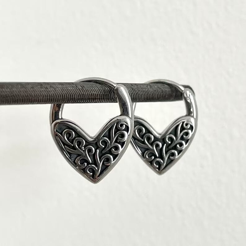 THE MEN THING Earring HEART LOCKS - 10mm Pure Titanium Steel Hoop Earrings for Men & Boys (2pcs)