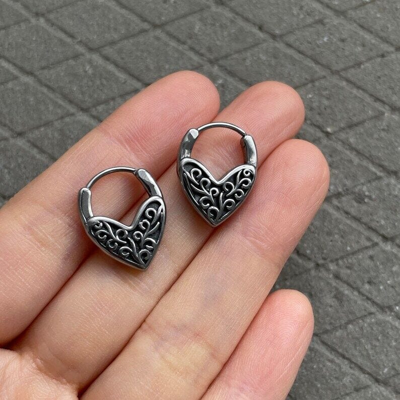 THE MEN THING Earring HEART LOCKS - 10mm Pure Titanium Steel Hoop Earrings for Men & Boys (2pcs)