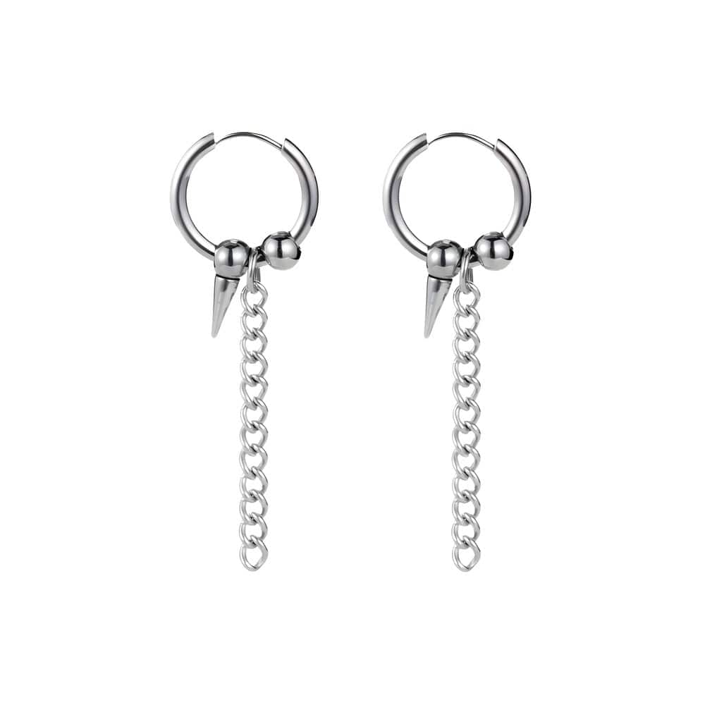 THE MEN THING Earring HEX SPIKE SILVER - Pure Titanium Steel Hoop Earrings for Men & Boys (2pcs)