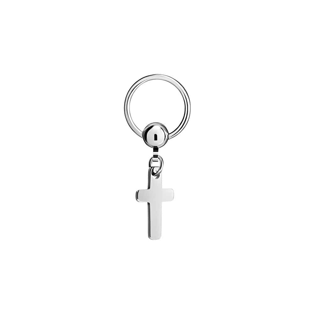 THE MEN THING Earring NOCTURNE CROSS SILVER - Pure Titanium Steel Hoop Earrings for Men & Boys (2pcs)