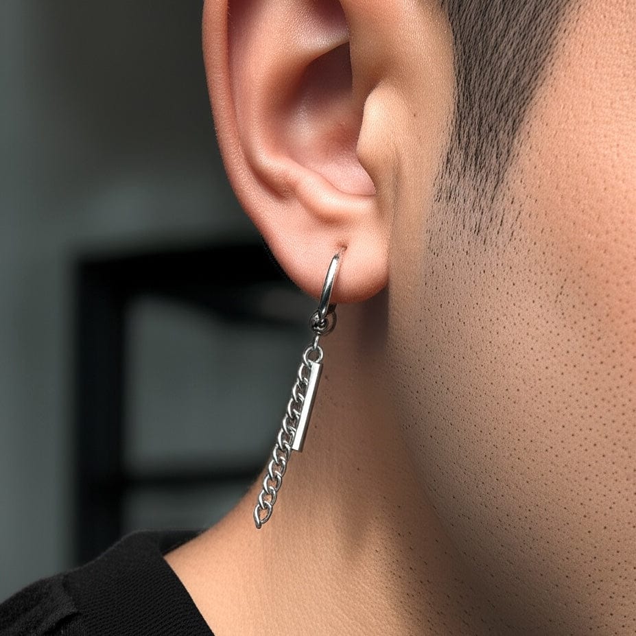 THE MEN THING Earring SILVER DROPCORE - 2.5mm Pure Titanium Steel Hoop Earrings for Men & Boys (2pcs)
