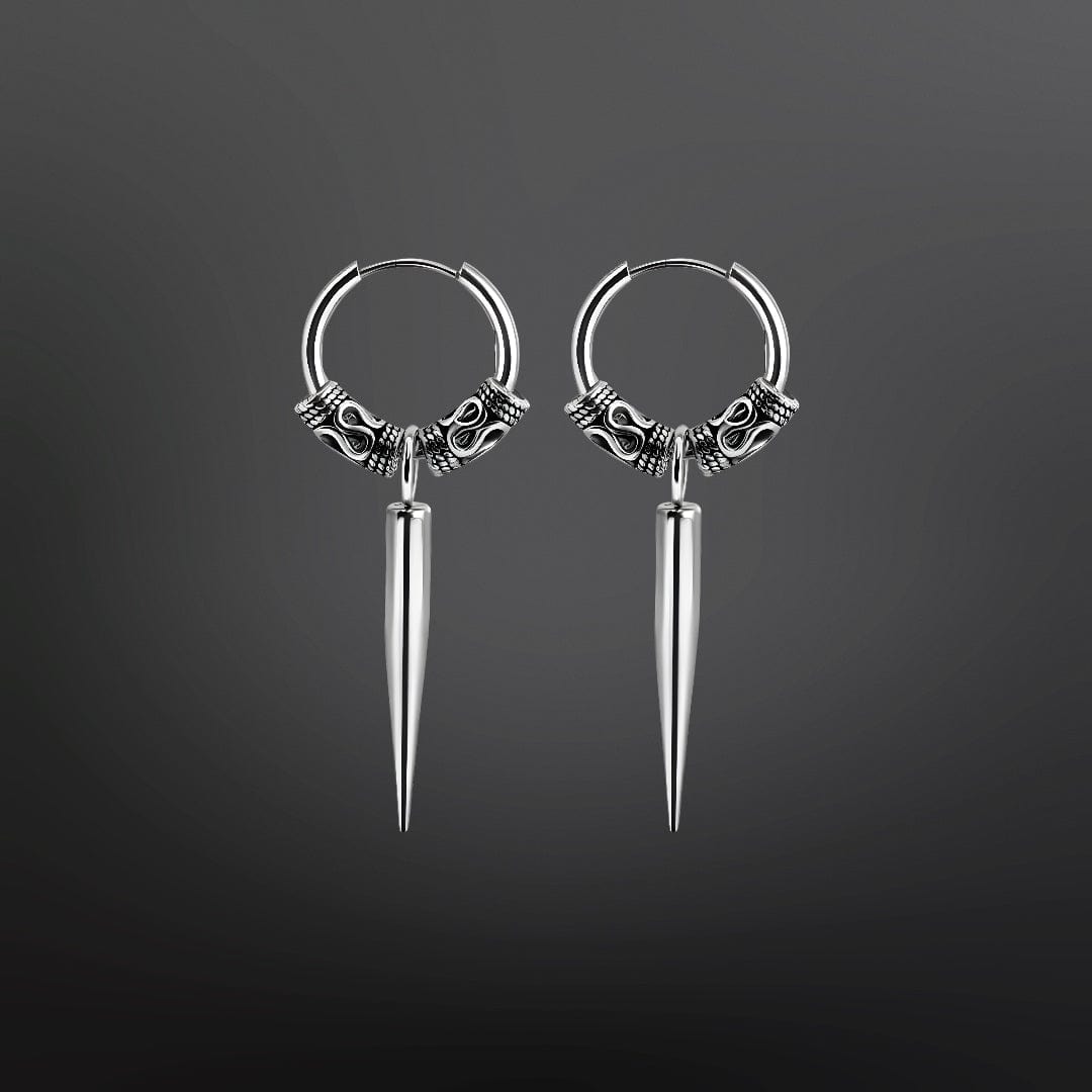 THE MEN THING Earring SILVER LOKI’S FANG - 14mm Pure Titanium Steel Hoop Earrings for Men & Boys (2pcs)