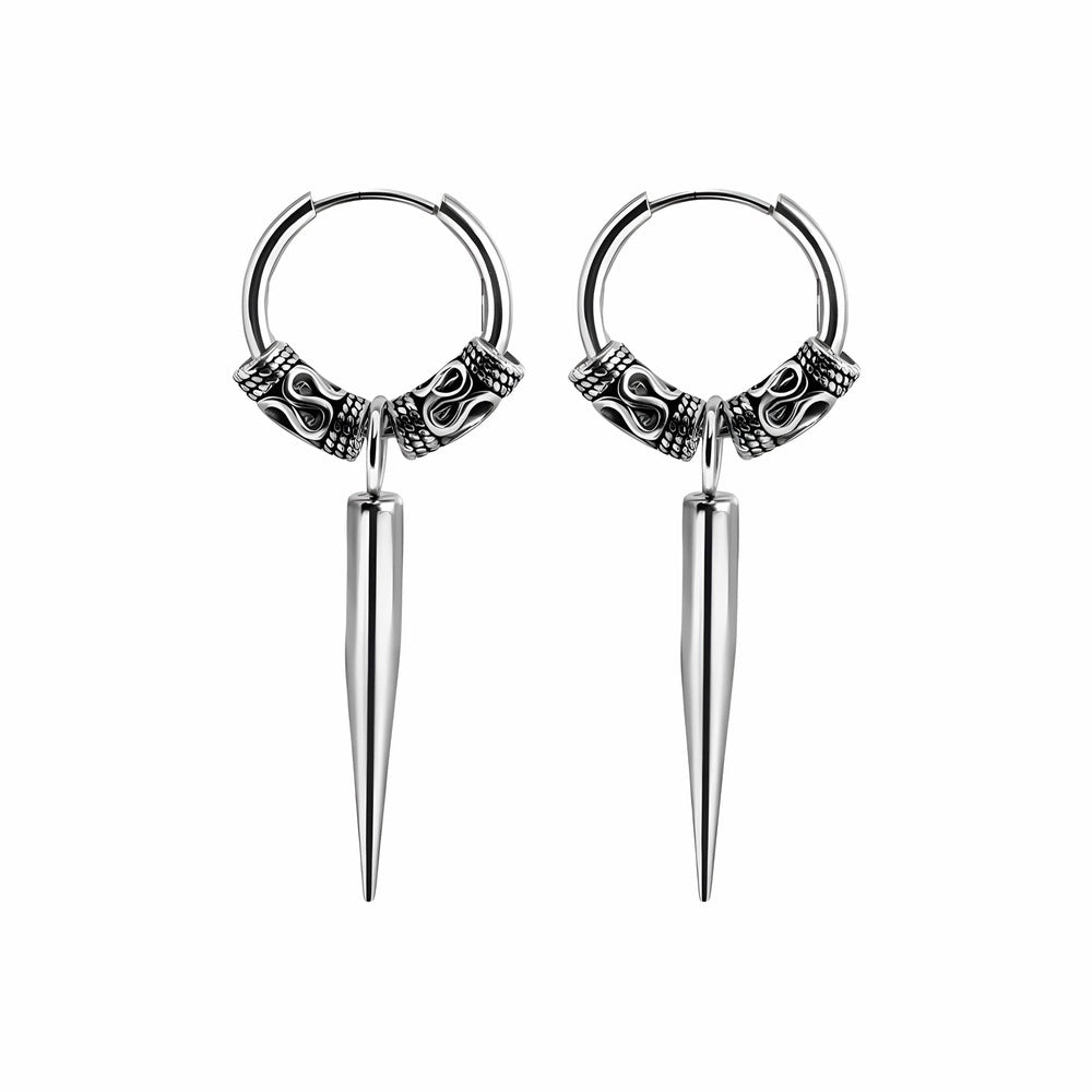 THE MEN THING Earring SILVER LOKI’S FANG - 14mm Pure Titanium Steel Hoop Earrings for Men & Boys (2pcs)
