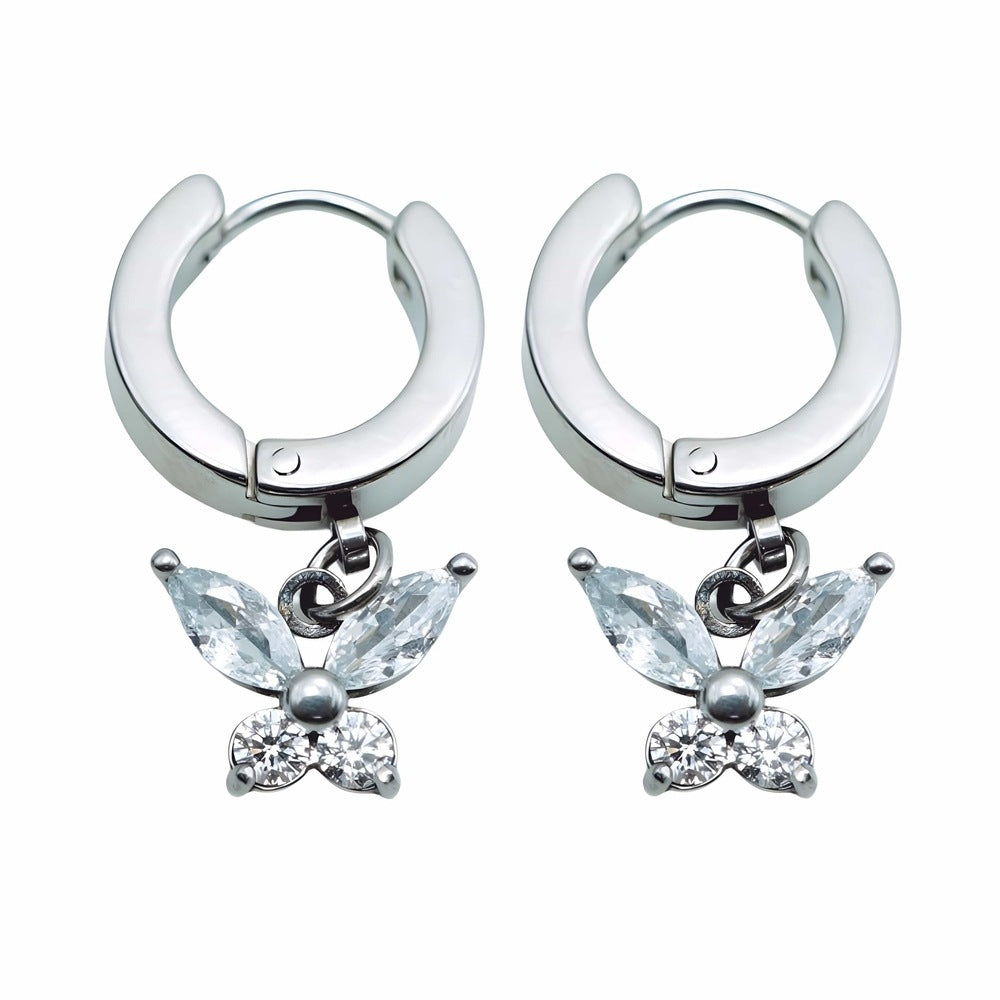 THE MEN THING Earring SILVER LUNA PAPILLON - Pure Titanium Steel Hoop Earrings for Men & Boys (2pcs)
