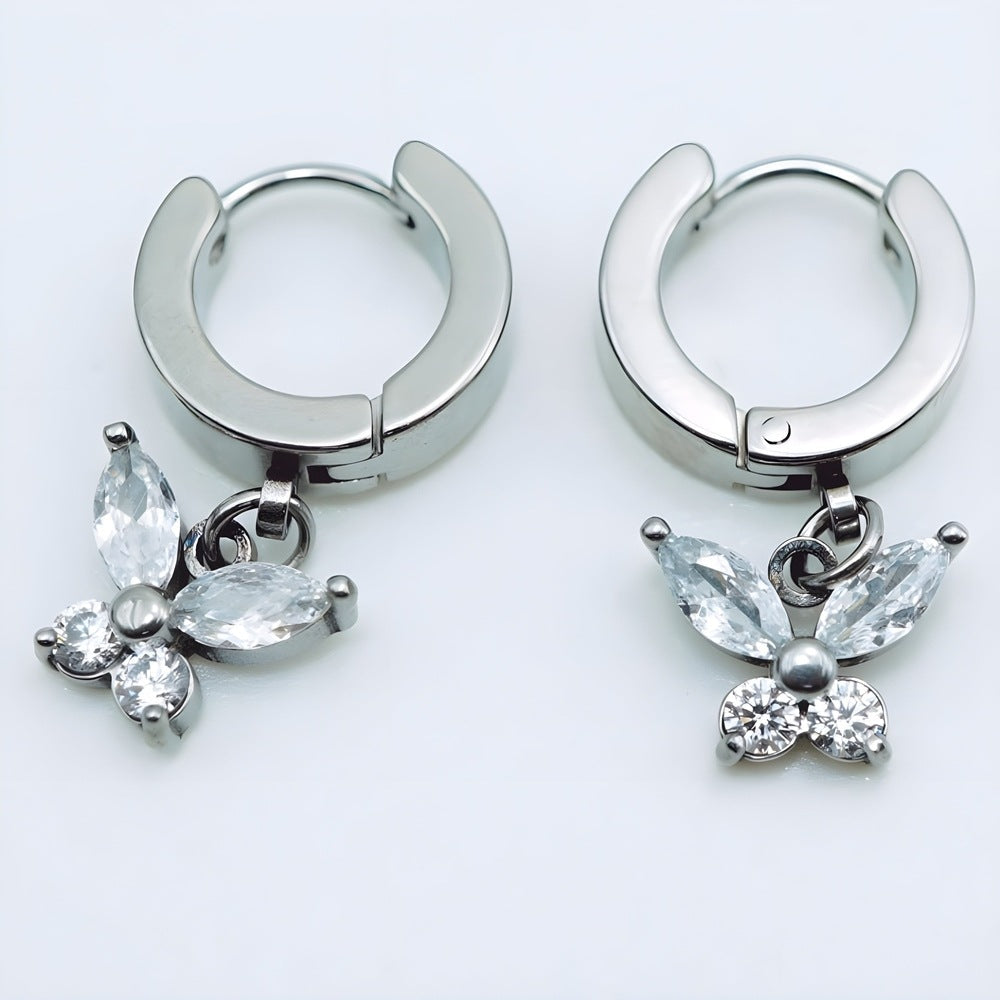 THE MEN THING Earring SILVER LUNA PAPILLON - Pure Titanium Steel Hoop Earrings for Men & Boys (2pcs)