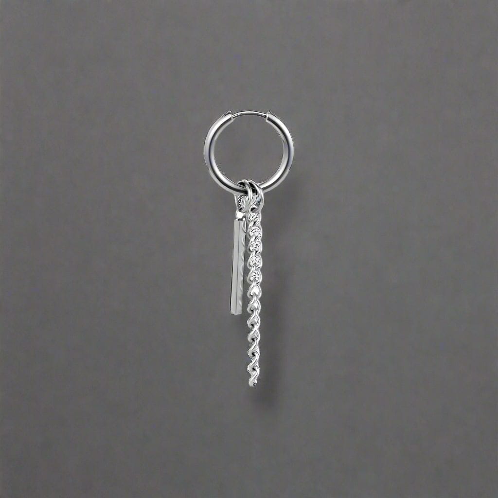 THE MEN THING Earring SILVER PRISM DROP - 2.5mm Pure Titanium Steel Hoop Earrings for Men & Boys (2pcs)