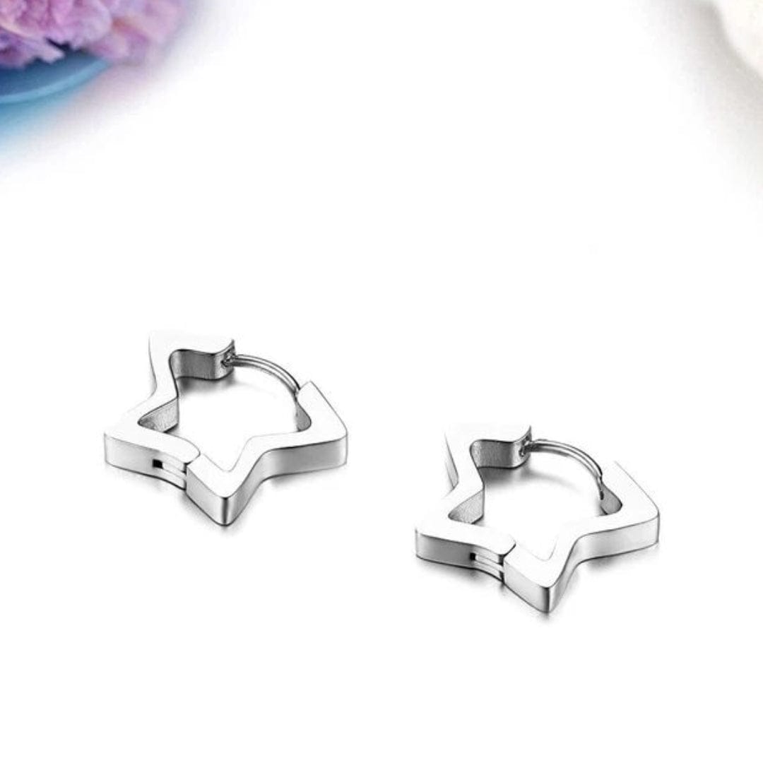 THE MEN THING Earring SILVER STARZ - Pure Titanium Steel Hoop Earrings for Men & Boys (2pcs)