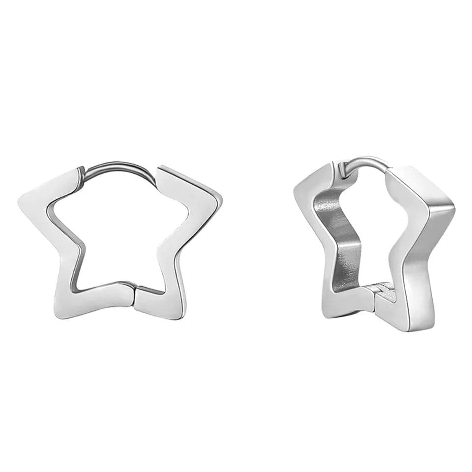 THE MEN THING Earring SILVER STARZ - Pure Titanium Steel Hoop Earrings for Men & Boys (2pcs)