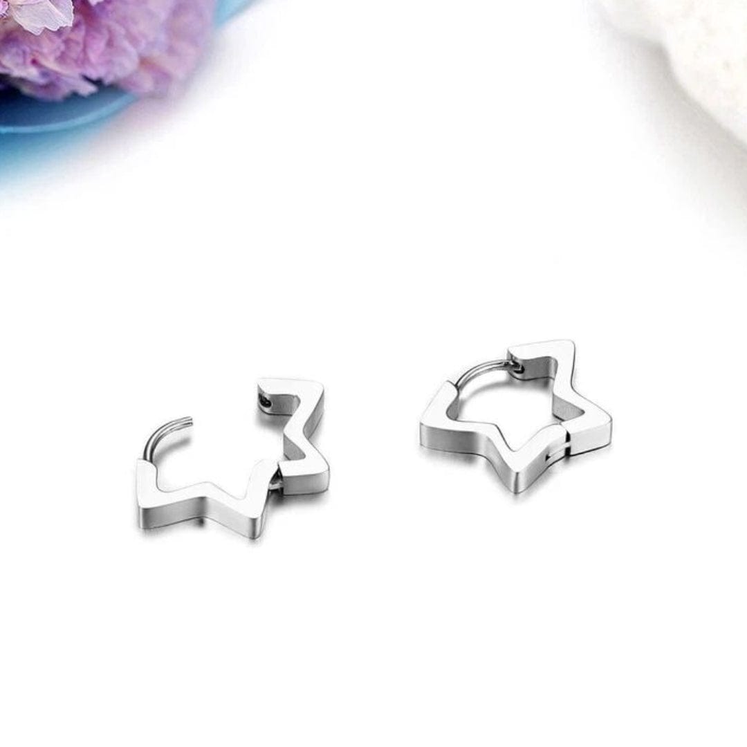 THE MEN THING Earring SILVER STARZ - Pure Titanium Steel Hoop Earrings for Men & Boys (2pcs)