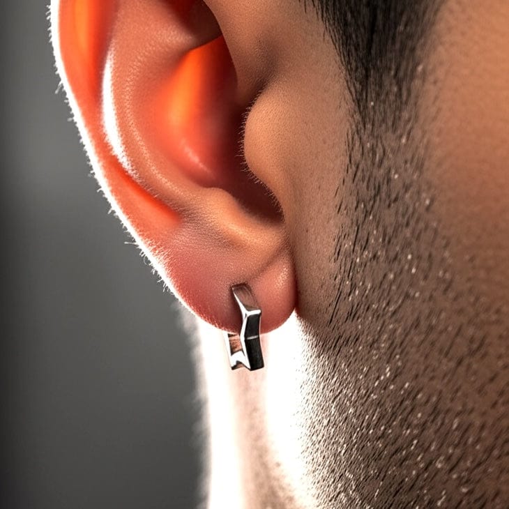 THE MEN THING Earring SILVER STARZ - Pure Titanium Steel Hoop Earrings for Men & Boys (2pcs)