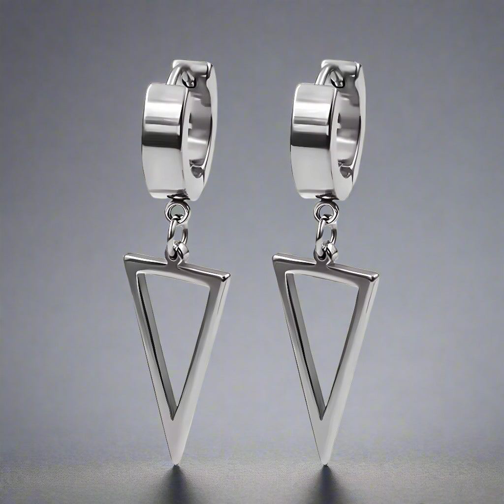 THE MEN THING Earring SILVER TRIAD EDGE - 4.9mm Pure Titanium Steel Hoop Earrings for Men & Boys (2pcs)