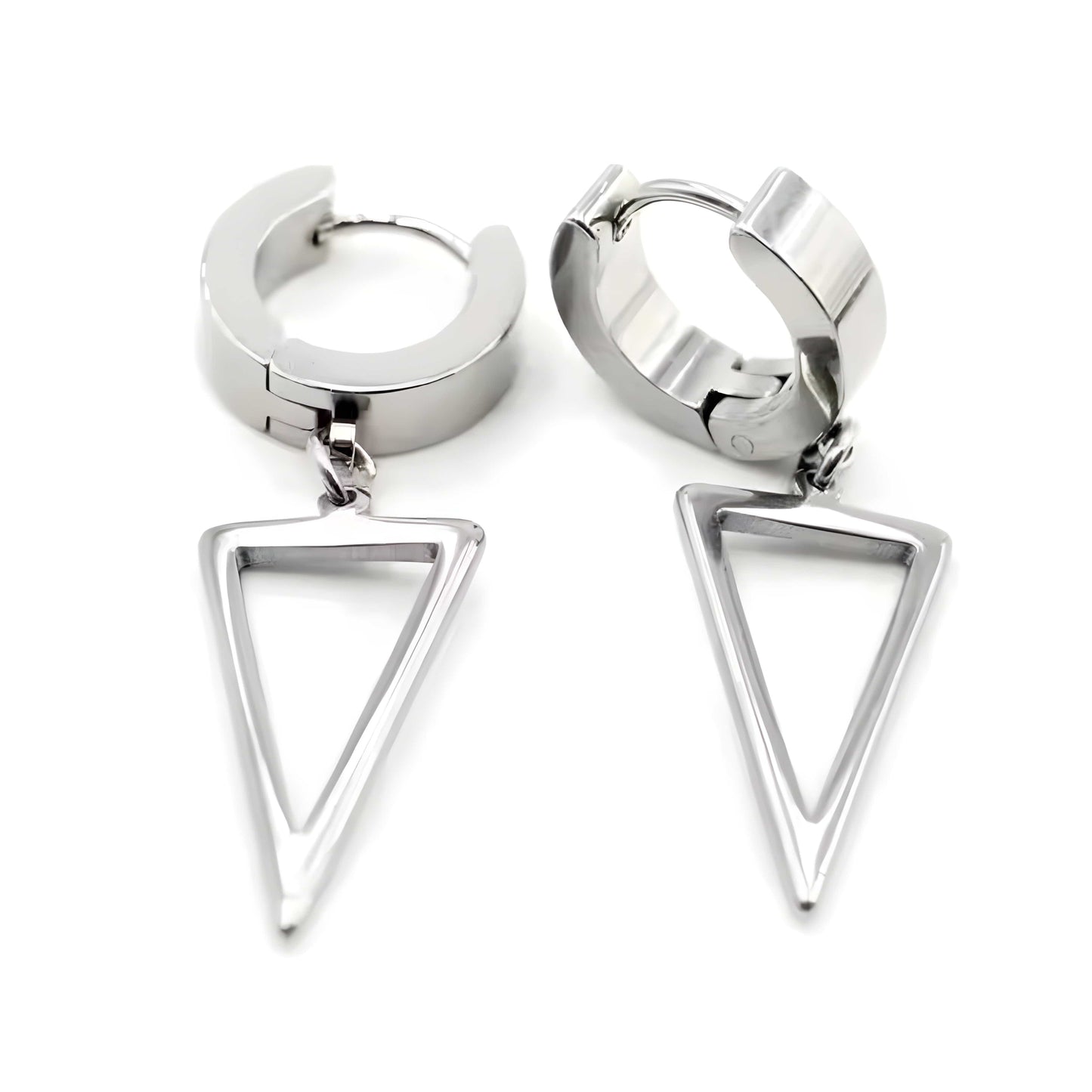 THE MEN THING Earring SILVER TRIAD EDGE - 4.9mm Pure Titanium Steel Hoop Earrings for Men & Boys (2pcs)