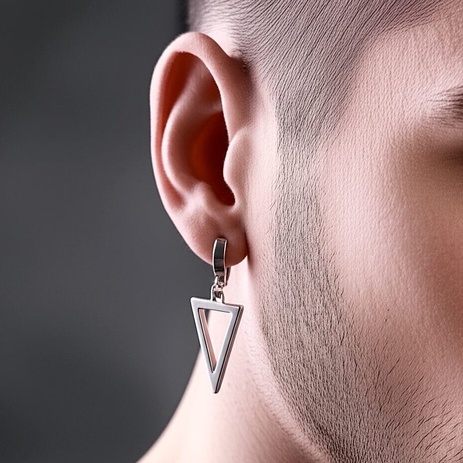 THE MEN THING Earring SILVER TRIAD EDGE - 4.9mm Pure Titanium Steel Hoop Earrings for Men & Boys (2pcs)