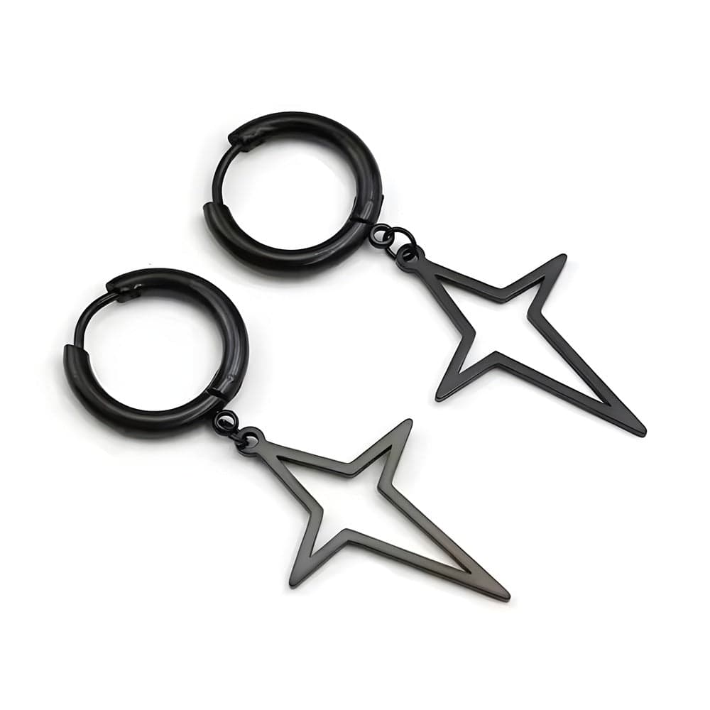 THE MEN THING Earring STELLAR NOIR BLACK - Pure Titanium Steel Hoop Earrings for Men & Boys (2pcs)