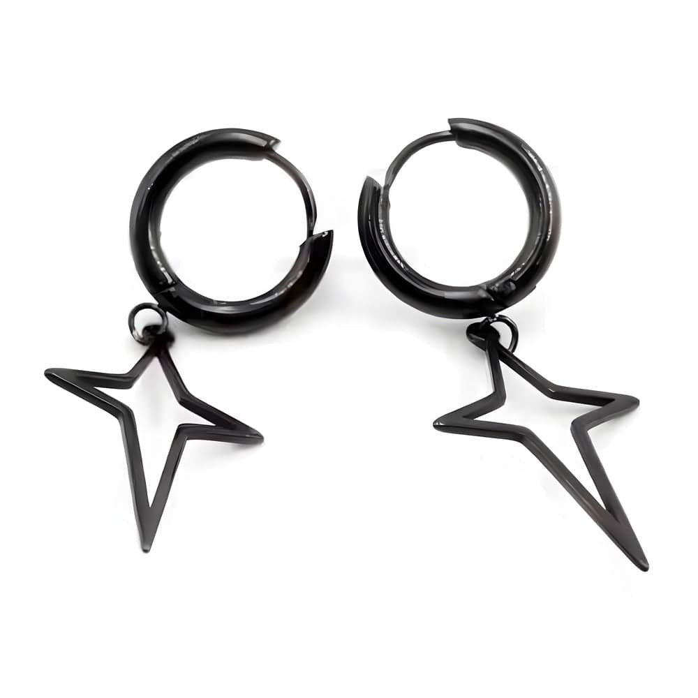 THE MEN THING Earring STELLAR NOIR BLACK - Pure Titanium Steel Hoop Earrings for Men & Boys (2pcs)