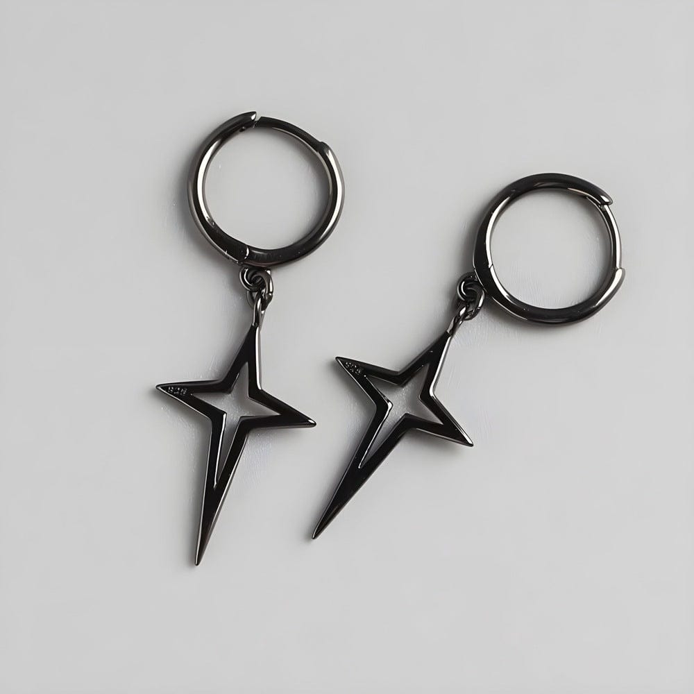 THE MEN THING Earring STELLAR NOIR BLACK - Pure Titanium Steel Hoop Earrings for Men & Boys (2pcs)