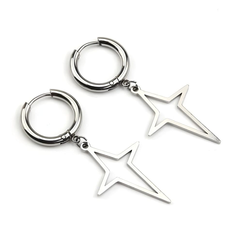 THE MEN THING Earring STELLAR NOIR SILVER - Pure Titanium Steel Hoop Earrings for Men & Boys (2pcs)