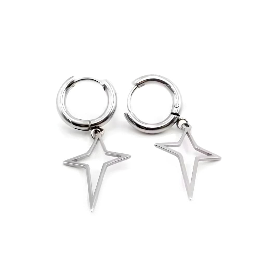 THE MEN THING Earring STELLAR NOIR SILVER - Pure Titanium Steel Hoop Earrings for Men & Boys (2pcs)