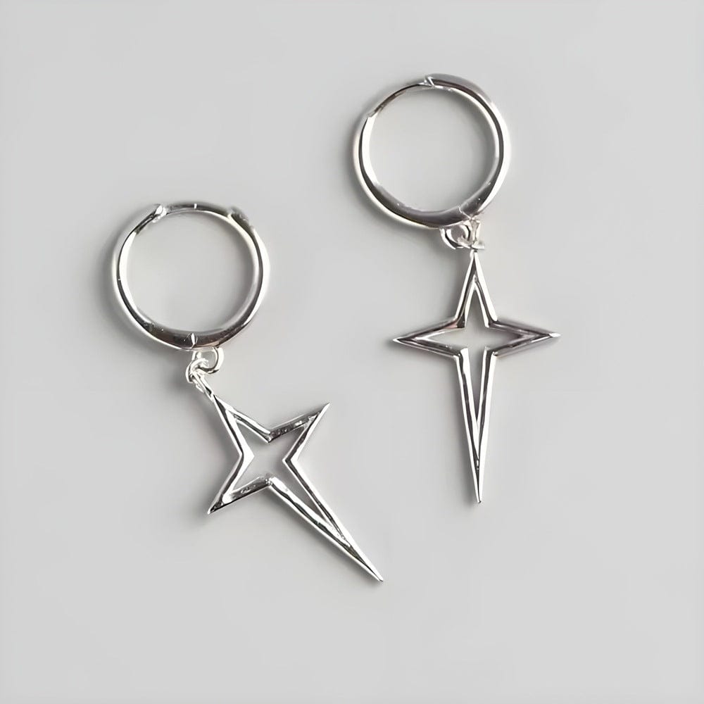THE MEN THING Earring STELLAR NOIR SILVER - Pure Titanium Steel Hoop Earrings for Men & Boys (2pcs)