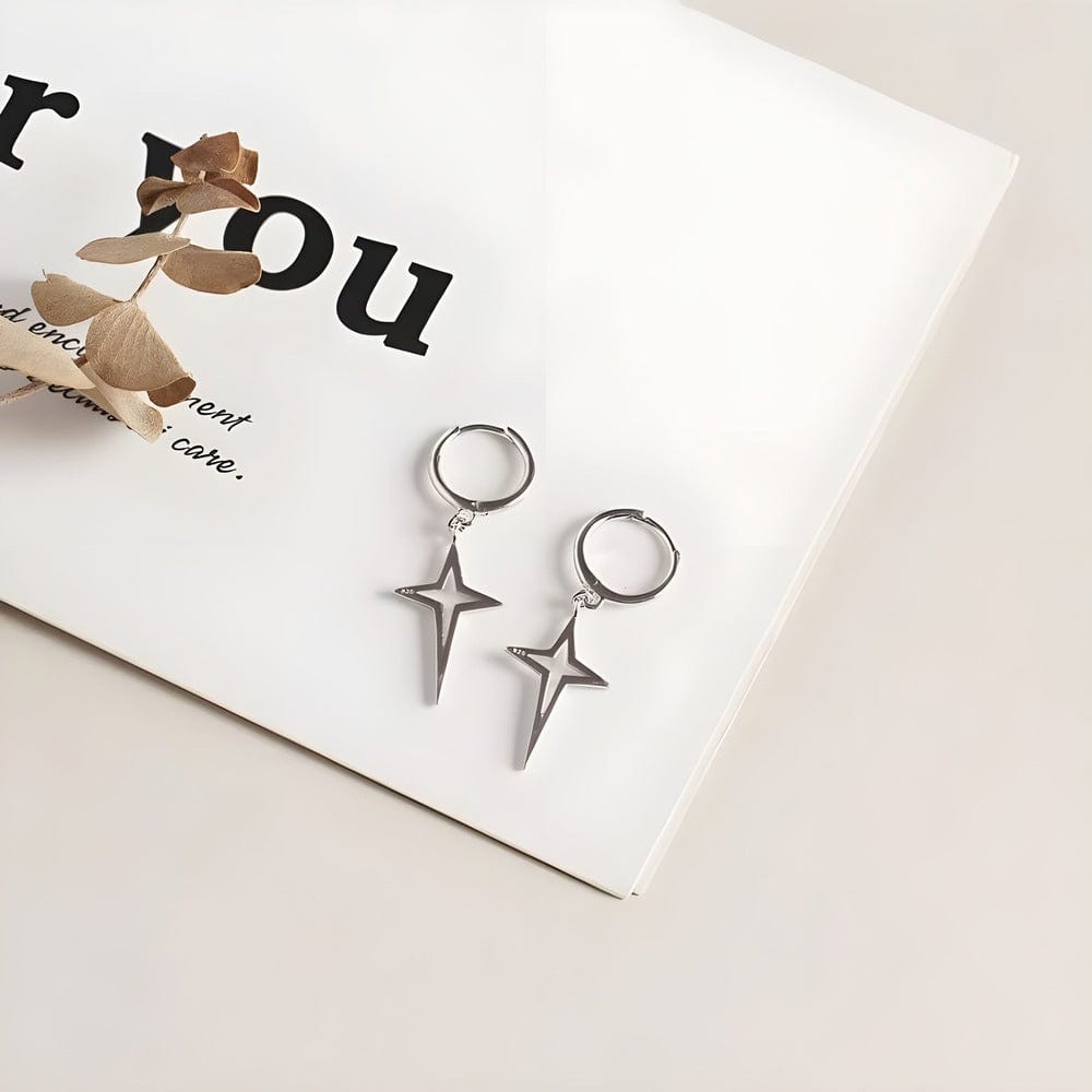 THE MEN THING Earring STELLAR NOIR SILVER - Pure Titanium Steel Hoop Earrings for Men & Boys (2pcs)