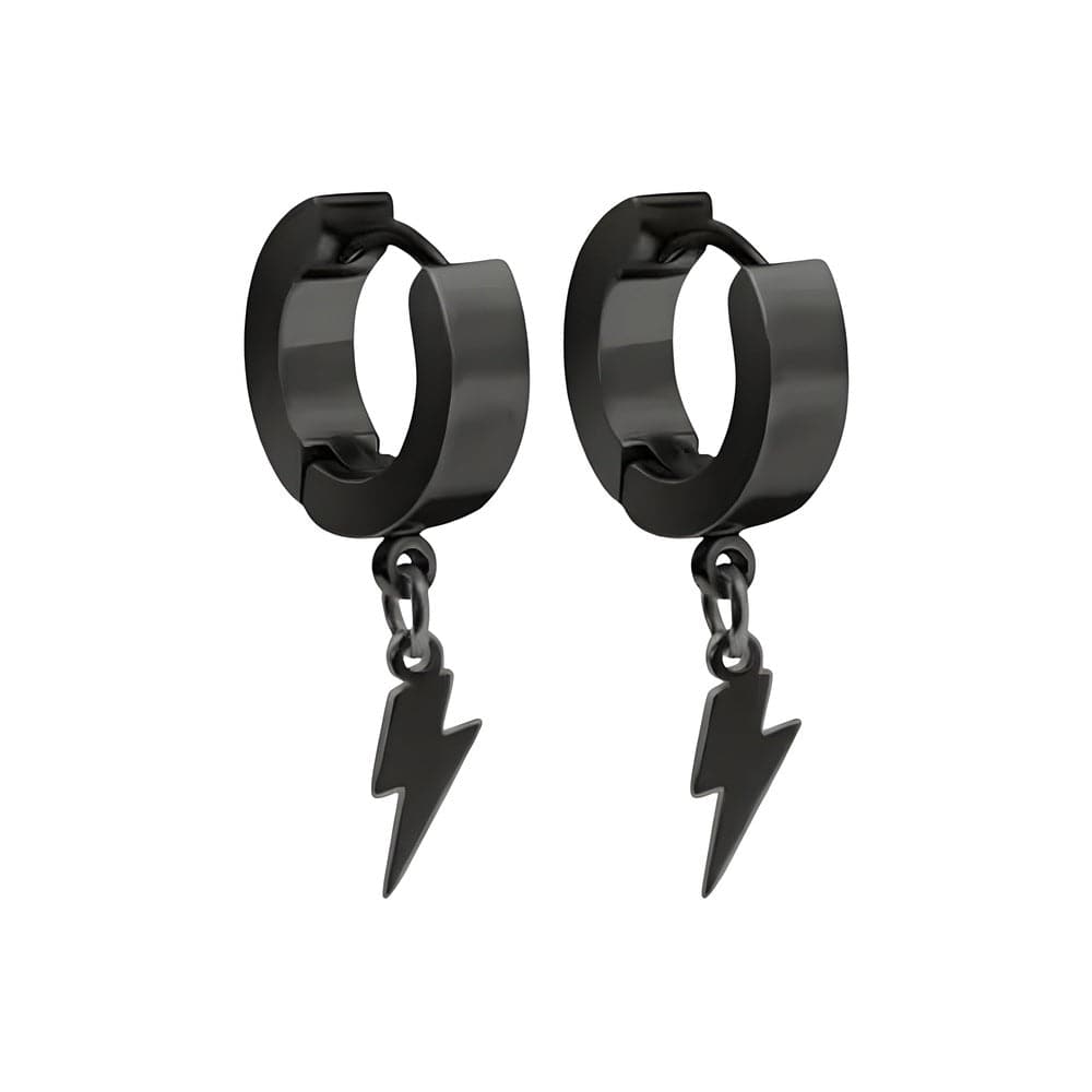 THE MEN THING Earring STORM LINK BLACK - Pure Titanium Steel Hoop Earrings for Men & Boys (2pcs)