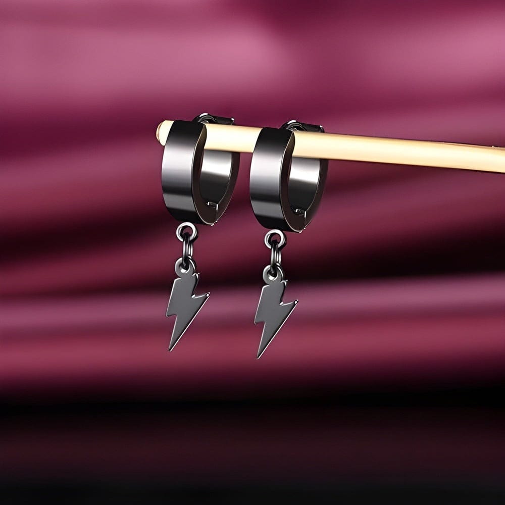 THE MEN THING Earring STORM LINK BLACK - Pure Titanium Steel Hoop Earrings for Men & Boys (2pcs)