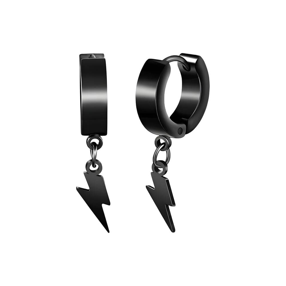 THE MEN THING Earring STORM LINK BLACK - Pure Titanium Steel Hoop Earrings for Men & Boys (2pcs)