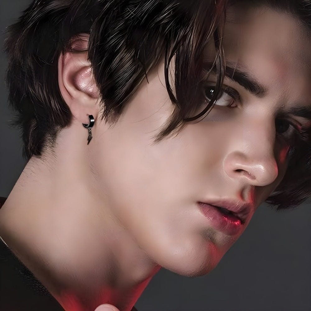 THE MEN THING Earring STORM LINK BLACK - Pure Titanium Steel Hoop Earrings for Men & Boys (2pcs)