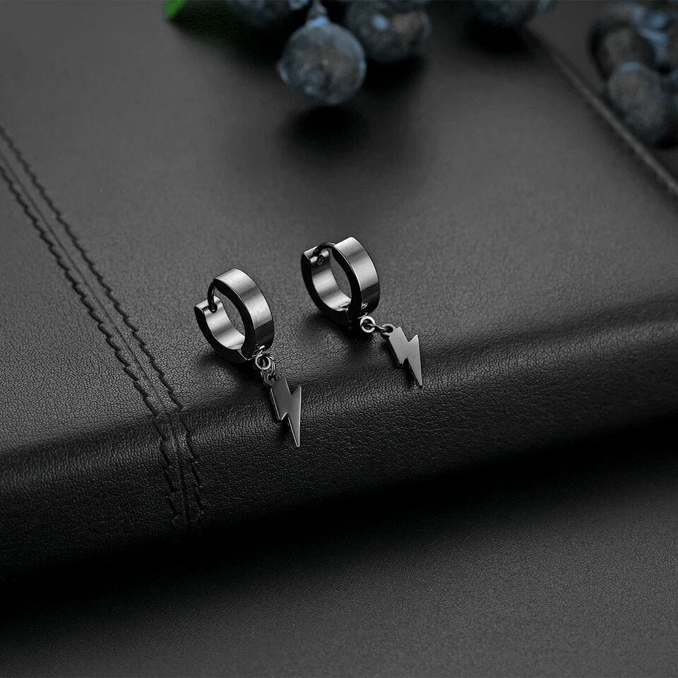 THE MEN THING Earring STORM LINK BLACK - Pure Titanium Steel Hoop Earrings for Men & Boys (2pcs)