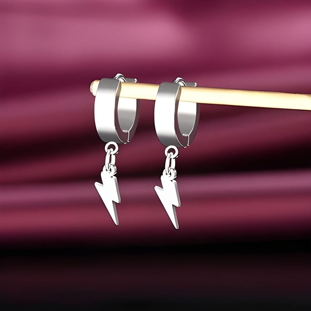 THE MEN THING Earring STORM LINK SILVER - Pure Titanium Steel Hoop Earrings for Men & Boys (2pcs)