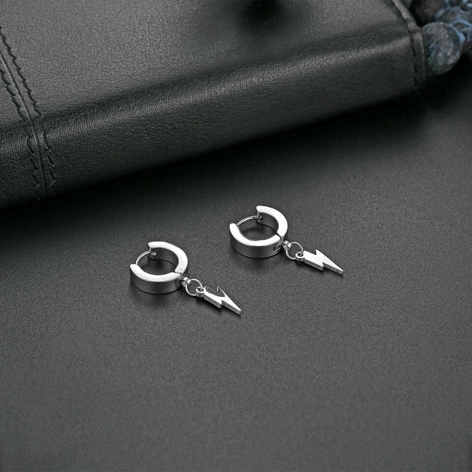 THE MEN THING Earring STORM LINK SILVER - Pure Titanium Steel Hoop Earrings for Men & Boys (2pcs)