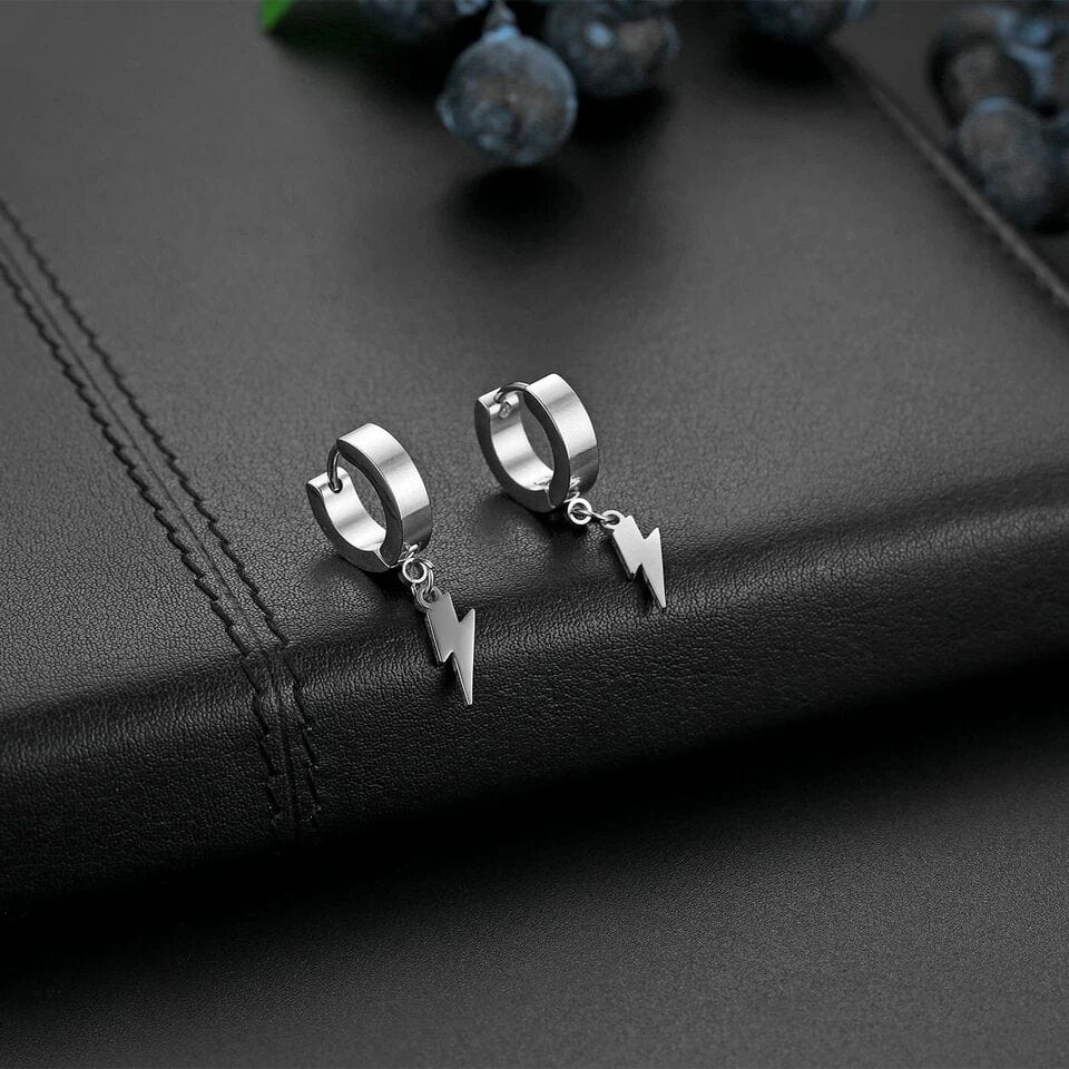 THE MEN THING Earring STORM LINK SILVER - Pure Titanium Steel Hoop Earrings for Men & Boys (2pcs)