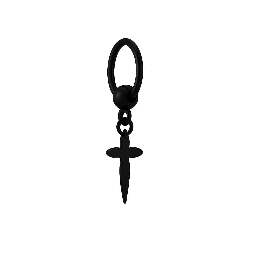 THE MEN THING Earring VALOR BLACK CROSS - Pure Titanium Steel Hoop Earrings for Men & Boys (2pcs)